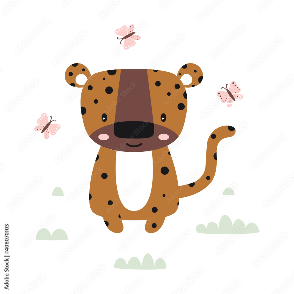 cartoon leopard on white background, cute animals cartoon leopard on white background, cute animals