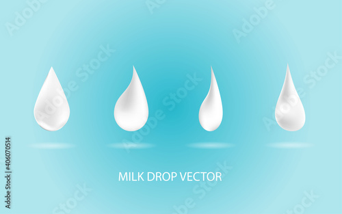 Milk drop  Cream droplet  water drop  in realistic style shiny blob. Falling fluid with shadow reflection. isolated on blue Vector illustration eps 10 for your design element. 