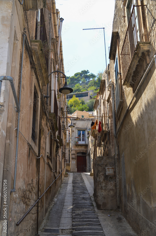 Small Alley of Ragusa Ibla, Sicily, Italy, Europe, World Heritage Site