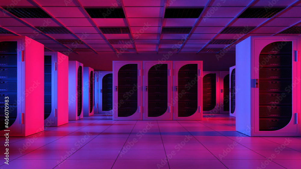 colorful lit server room