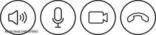 Set of Video call icons. Video conference. Collections buttons of on-line video chat app, internet talk, call technology. Web app ui display template. Videoconferencing and online meeting workspace