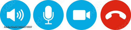 Set of Video call icons. Video conference. Collections buttons of on-line video chat app, internet talk, call technology. Web app ui display template. Videoconferencing and online meeting workspace