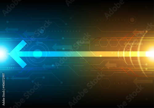 Futuristic digital network communication concept, arrow line abstract technology background.