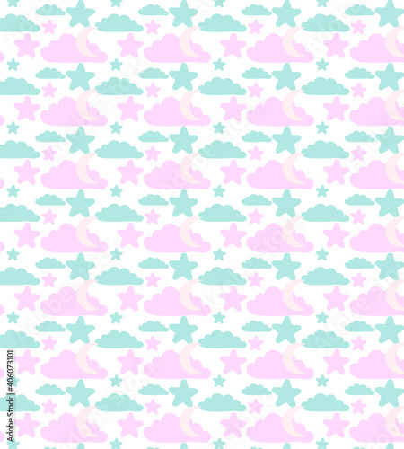 Flat vector pattern of Seamless cute with clouds and moon.cute clouds and moon 