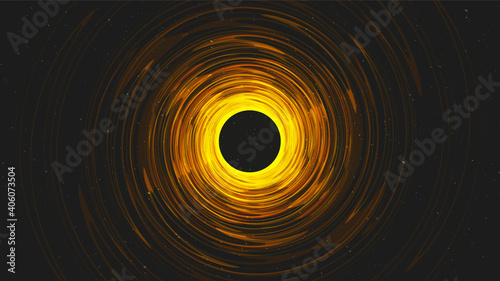 Golden Spiral Black Hole on Galaxy Background.planet and physics concept design vector illustration.