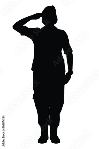 Female soldier silhouette vector on white background, person in the battle, military people concept.