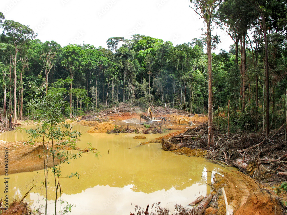 Mining In Rainforests Rainforest destruction. Gold mining place in Guyana, South America ...