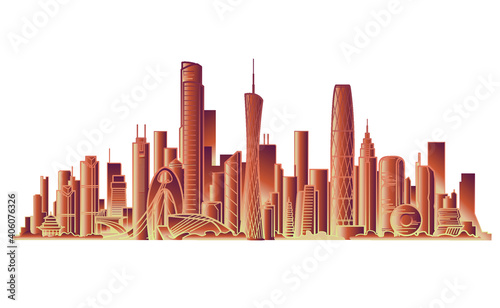 Vector illustration of landmark buildings in Guangzhou, China