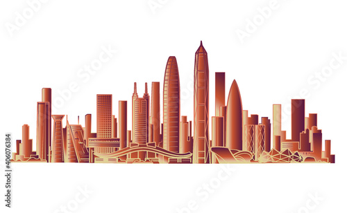 Vector illustration of landmark buildings in Shenzhen, China