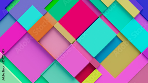 Multicolored tech background, with a geometric 3D structure. Clean, vibrant design with simple, bright, modern forms. 3D render