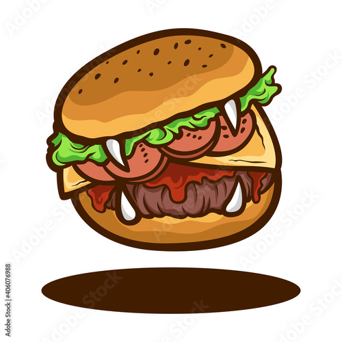 monster burger food illustration vector