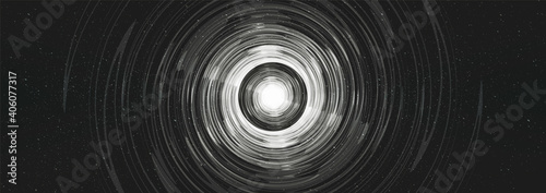 Vector Light black hole on Cosmic Universe background on interstellar Galaxy,Black and White design,Free Space For text.