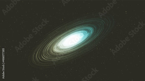 Minimal Blue Spiral Black Hole on Galaxy Background.planet and physics concept design,vector illustration.