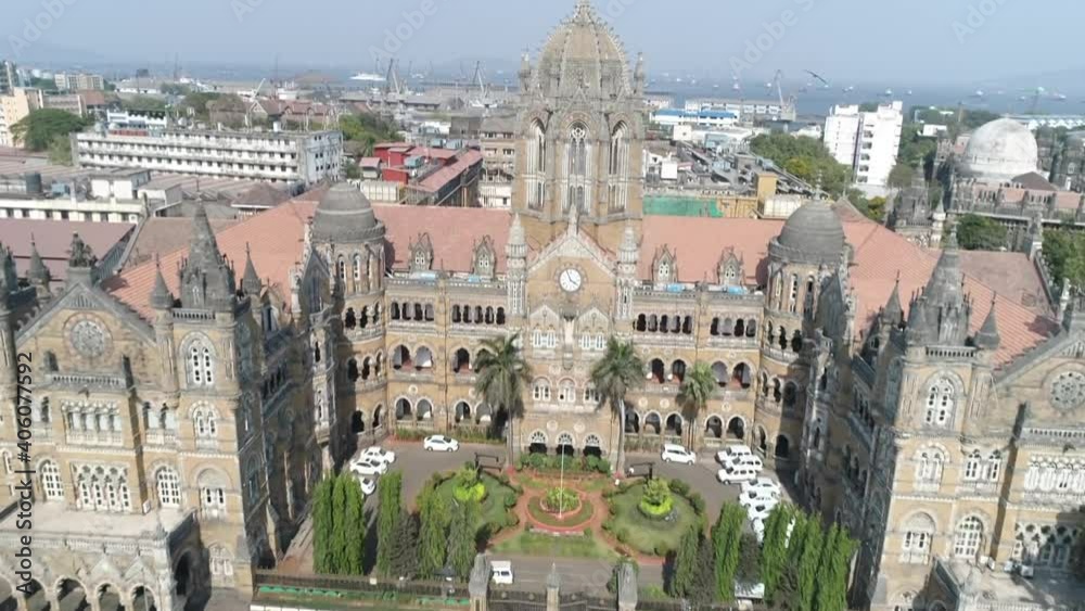 An aerial shot of Chhatrapati Shivaji Maharaj Terminus during the COVID