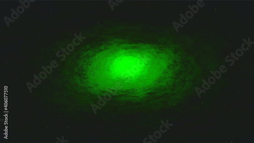 Vector Green Light Milky Way spiral on galaxy background Universe and starry concept design.