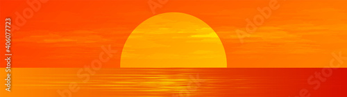 Panorama Beautiful Fullmoon on Sunrise Sea landscape background,sunshine and horizontal concept design.