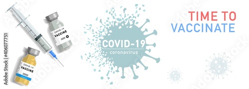 Virus vaccine developed against the global epidemic. Concept design on the theme of coronavirus (covid-19) vaccine. Syringe and ampoule vector illustration.