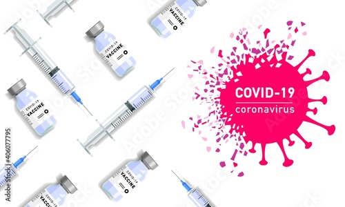 Concept on vaccine to protect against coronavirus. Injector and ampoule vector illustration. protection measures from covid 19.