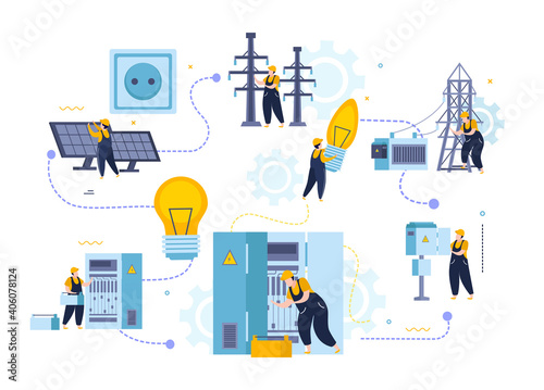 Electricity Flat Flowchart Composition