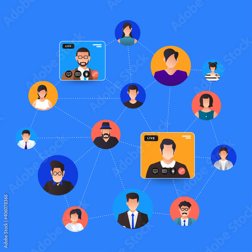 Illustrations flat design concept video conference. online meeting work form home. Call and live video. Vector illustrate.