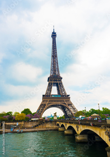 Eiffel Tower and Pont Dlena Bridge at Paris.