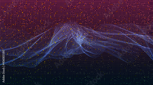 Modern Digital Sound Wave on Purple technology background vector.