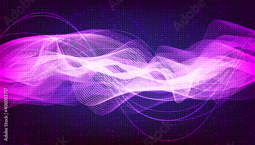 Purple Digital Sound Wave with technology background vector.