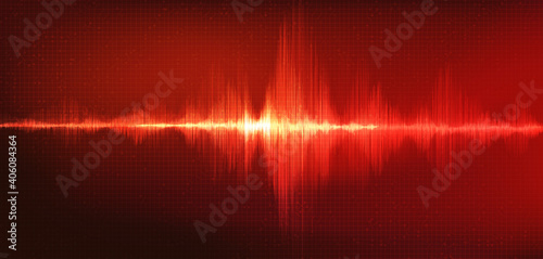 Red Digital Sound Wave Low and Hight richter scale with Circle Vibration on Red Background,technology and earthquake wave diagram concept,design for music studio and science,Vector Illustration.