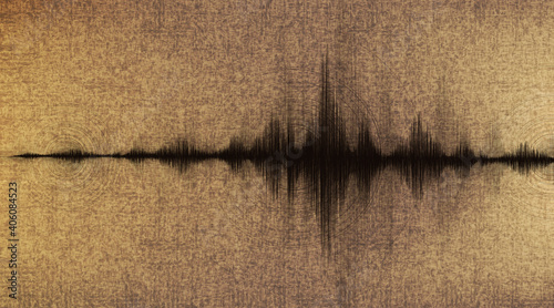 Earthquake Wave Low and Hight richter scale with Circle Vibration on Old paper background,audio wave diagram concept,design for education and science,Vector Illustration.