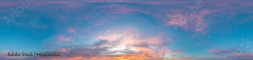 Canvas Print Sky panorama on sunset with Stratocumulus clouds in Seamless spherical equirecta