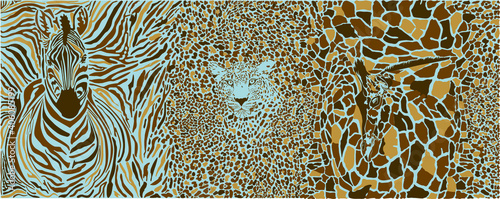 Background of African wild animals with zebra, leopard and giraffe