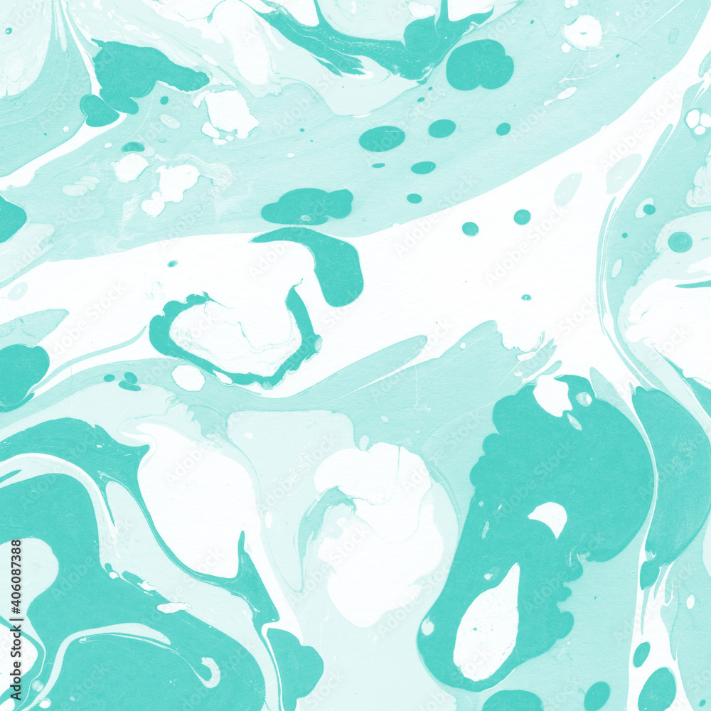 Naklejka premium Aqua marble ink texture on watercolor paper background. Marble stone image. Bath bomb effect. Psychedelic biomorphic art.