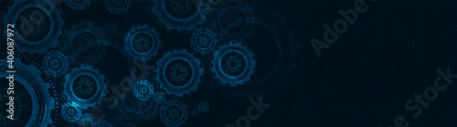 Panorama Technical Gears wheel and Cock on Technology Background,free space for text input,vector