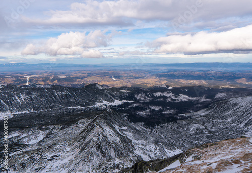 Fototapeta Naklejka Na Ścianę i Meble -  Winter mountains panoramic view with clouds. Tatras mountain in poland europe. Koscielec