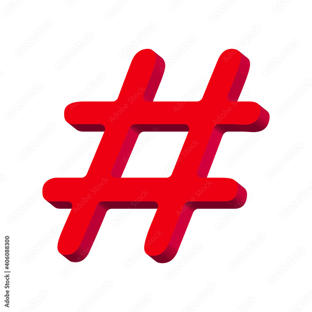 Obraz premium Hashtag sign pink on a white background 3d, vector