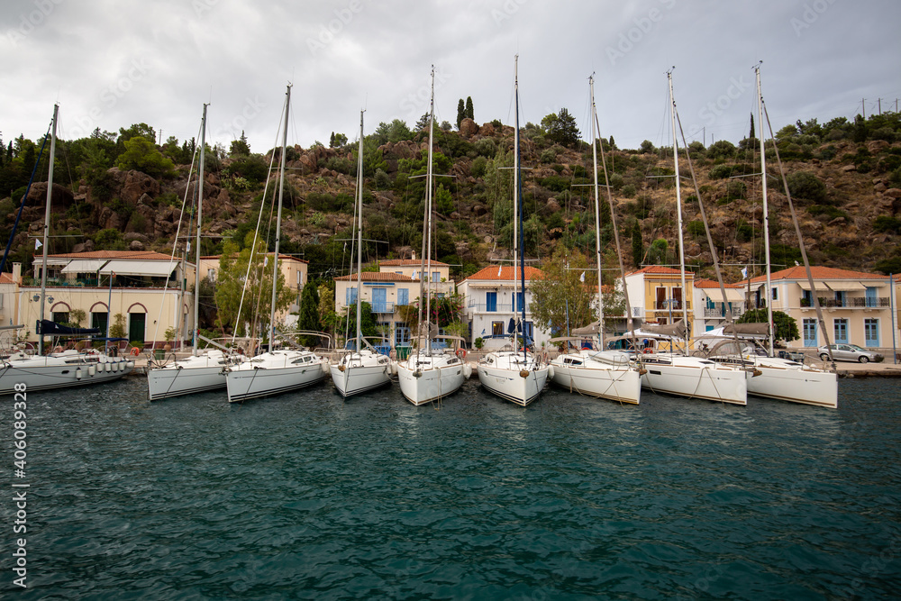 boats in the harbor of Poros, Greece