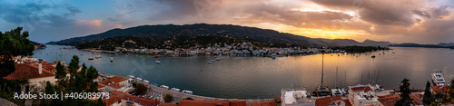 Canvas Print sunset over sea, Poros, greece