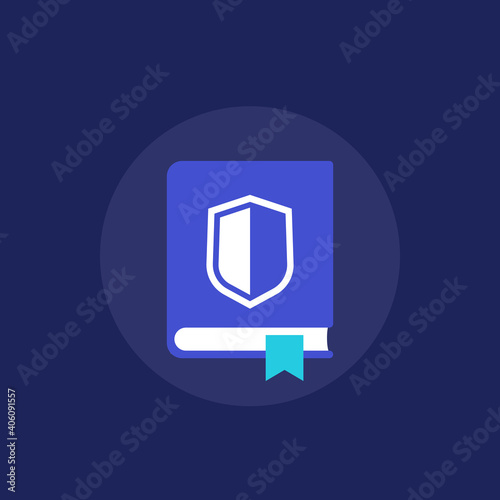 Security manual, instructions icon, flat vector
