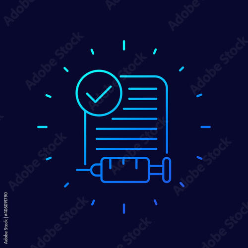 vaccination check icon, line vector