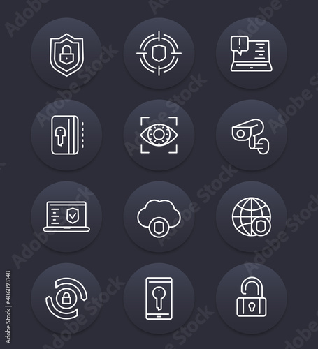 Security and protection line icons set, cybersecurity, secure browsing, firewall