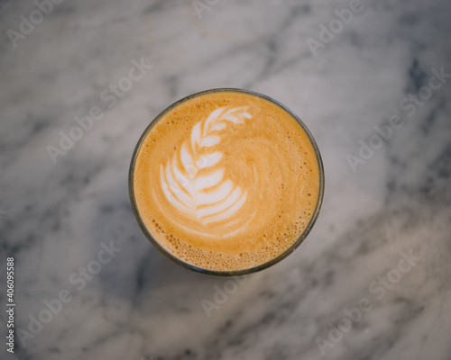 Cup of coffee on a marble backdrop table