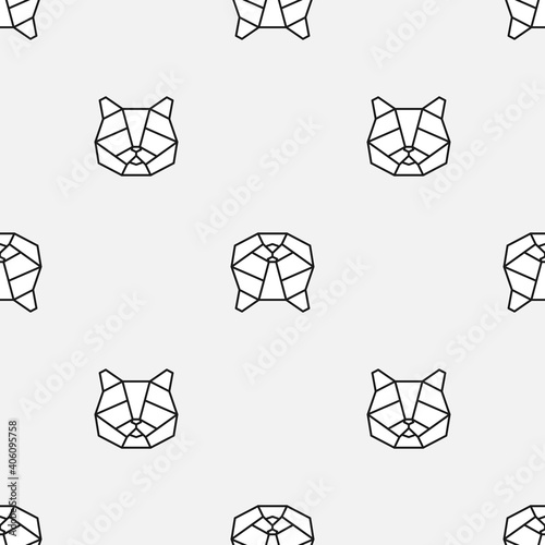 Vector low poly seamless pattern with cat head
