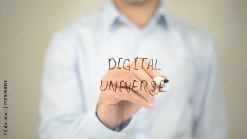 Digital Universe, Man writing on transparent screen Digital Universe, Man writing on transparent screen