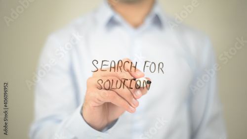 Search for Solution, Man Writing on Transparent Screen