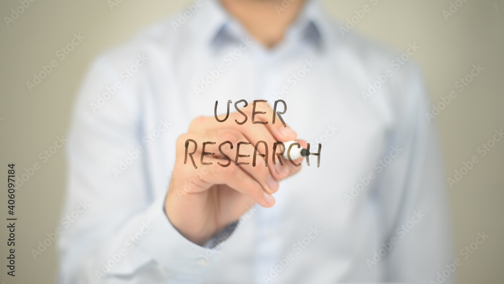 User Research, Man Writing on Transparent Screen User Research, Man Writing on Transparent Screen