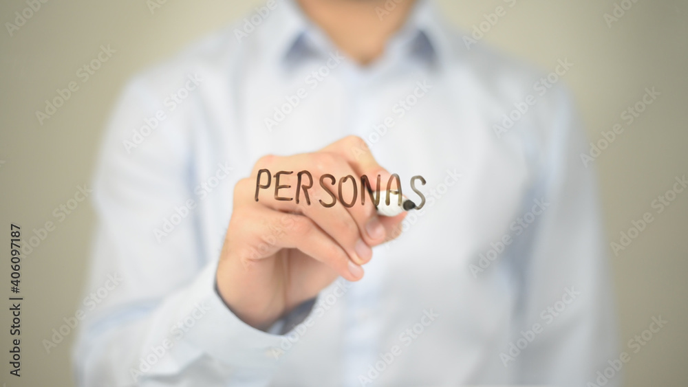 Personas , Man writing on transparent screen Personas , Man writing on transparent screen