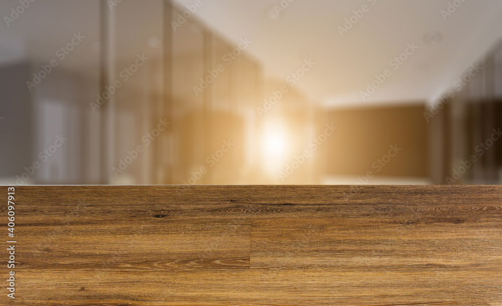 view of the workplace of the manager. large office.. Sunset. 3D rendering. Abstract blur phototography. wooden table on blurred background. view of the workplace of the manager. large office.. Sunset. 3D rendering. Abstract blur phototography. wooden table on blurred background.