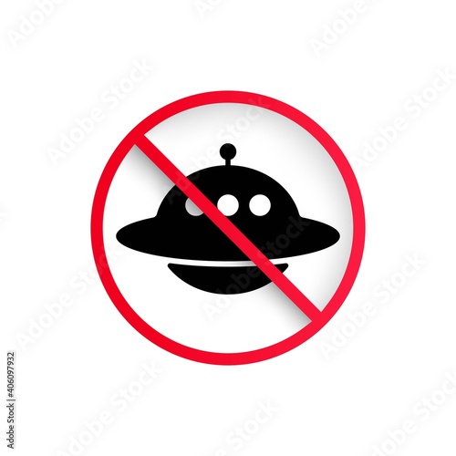 No UFO icon in black. Spaceship sign. No alien concept. Vector EPS 10. Isolated on white background