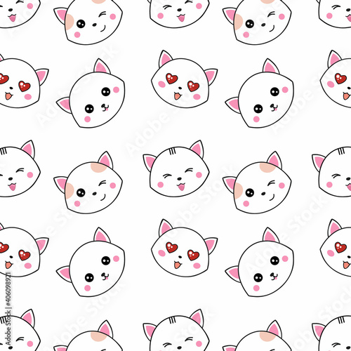 Endless seamless pattern with cute Japanese-style kittens. Background for tailoring. Wallpaper for printing on fabric and packaging paper.