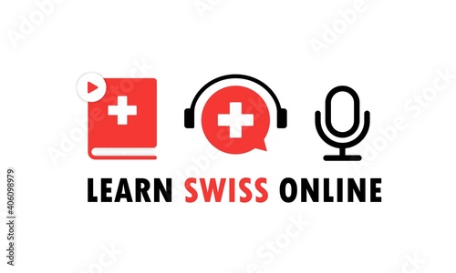 Learn Swiss online banner. Online education. Vector EPS 10. Isolated on white background